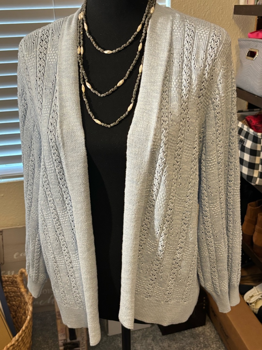croft & barrow Light Blue Open-Front Knit Cardigan